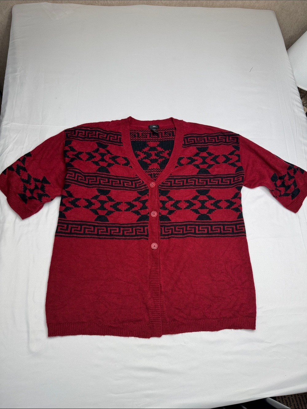 ellos Red and Black Patterned Button-Front Cardigan women’s oversized Large L
